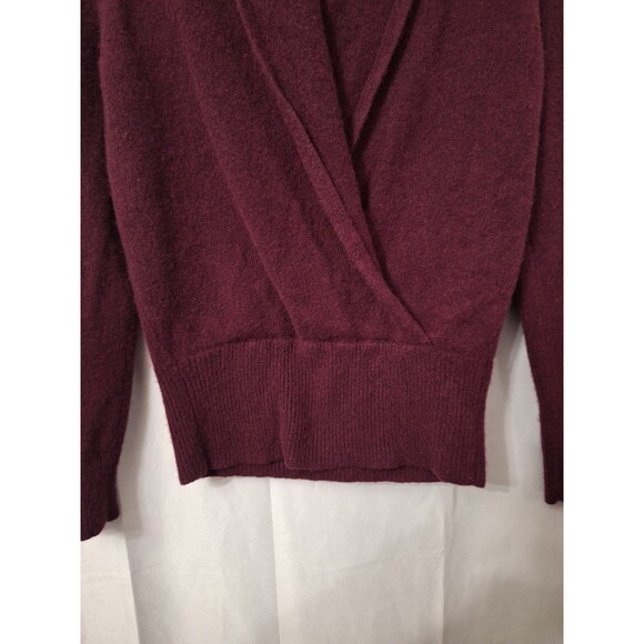 Ann Taylor 100% Cashmere Sweater Medium Burgundy Shawl Collar Drape Front Soft - Picture 5 of 10